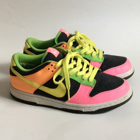 Nike Shoes | Nike Dunk Low Neon Youth Womens Skater Sneakers | Poshmark